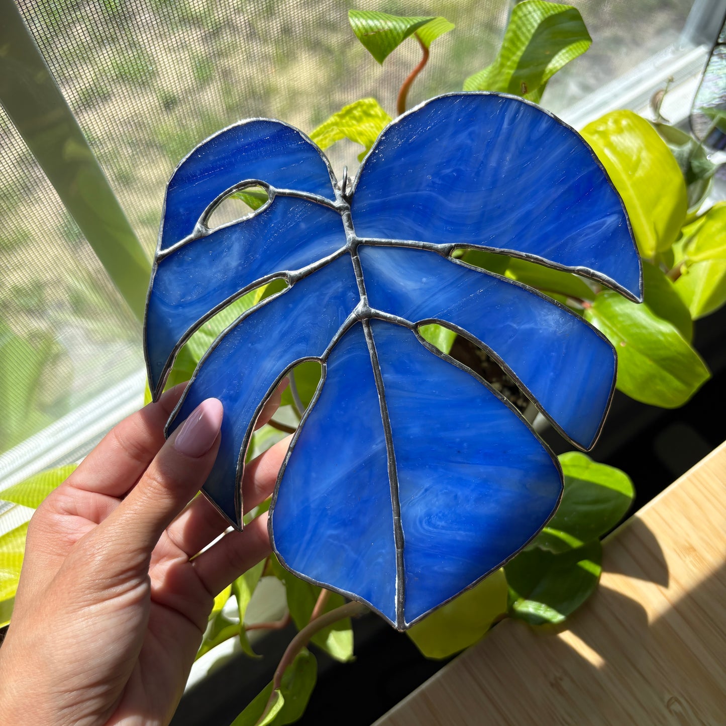 Monstera Leaf Stained Glass Suncatcher