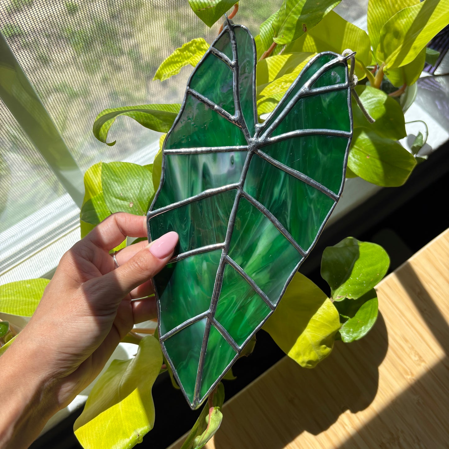 Alocasia Leaf Stained Glass Suncatcher