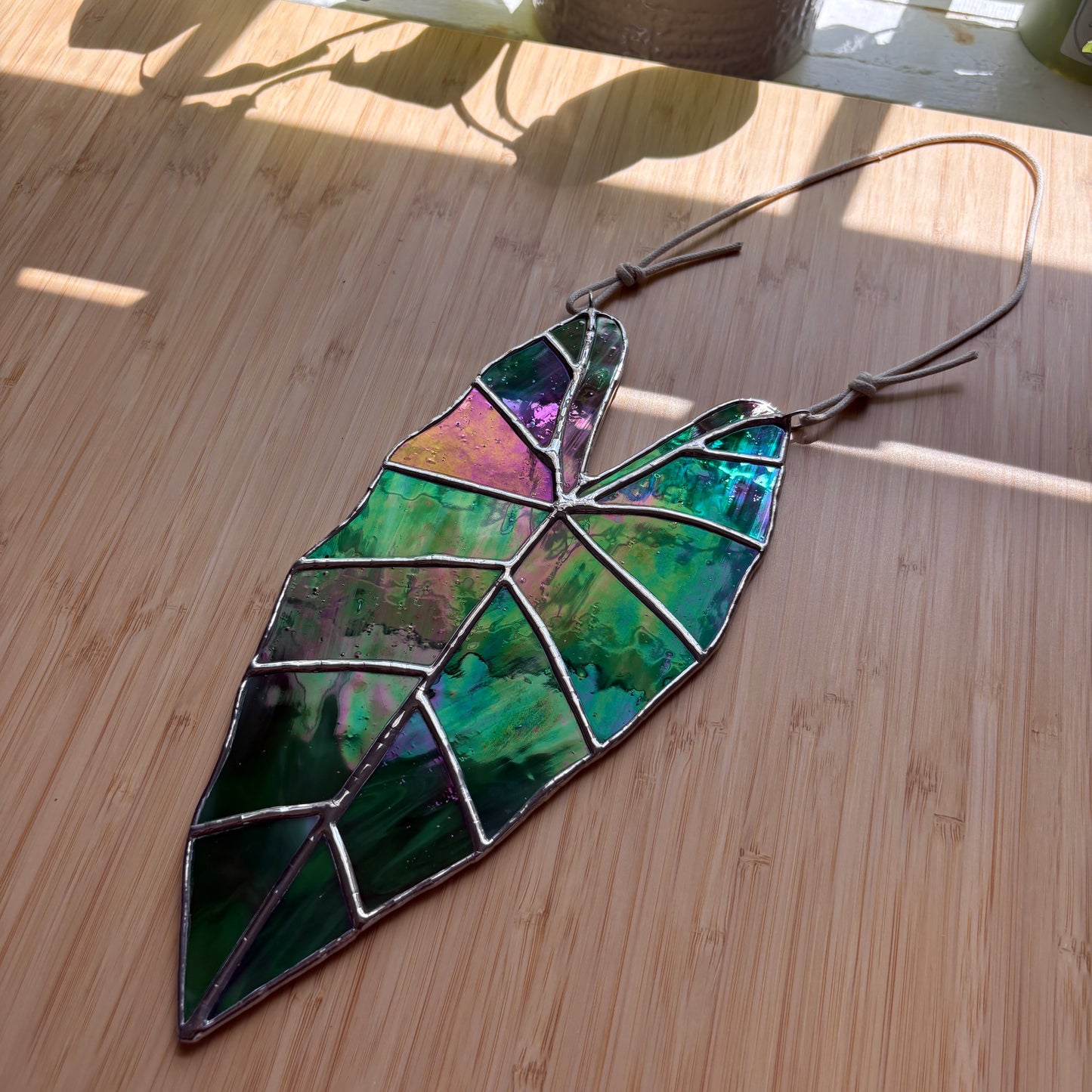 Alocasia Leaf Stained Glass Suncatcher