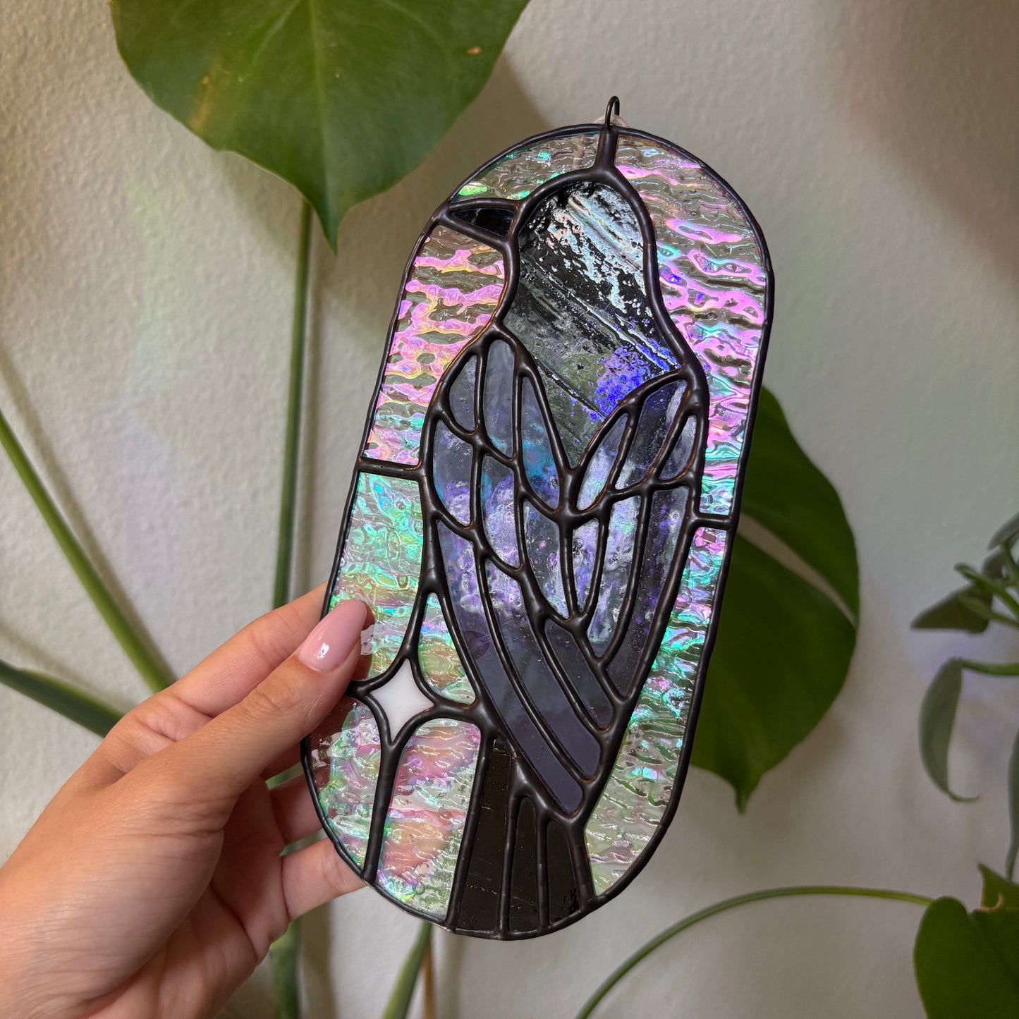 Crow Stained Glass Suncatcher