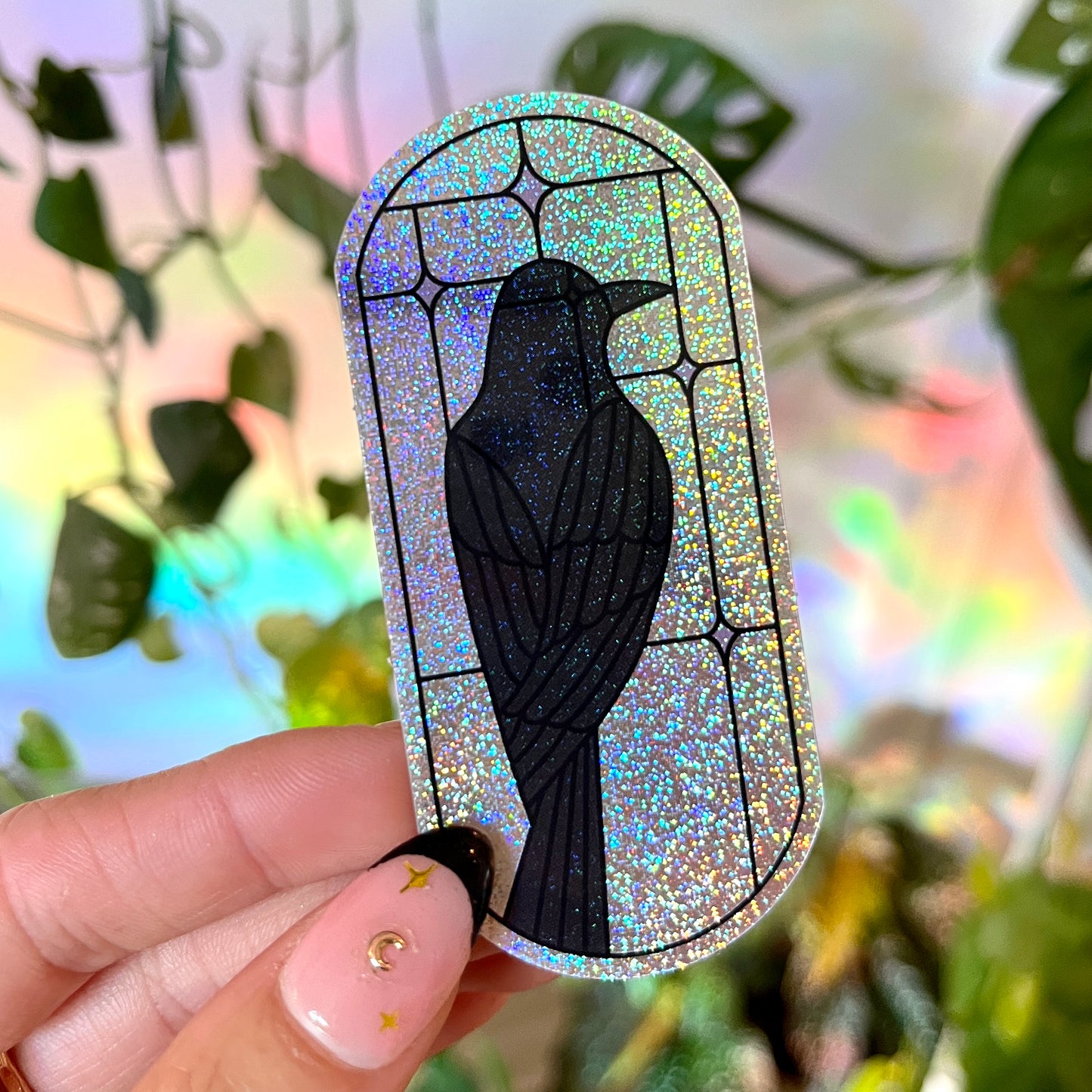 Stained Glass Crow Vinyl Sticker