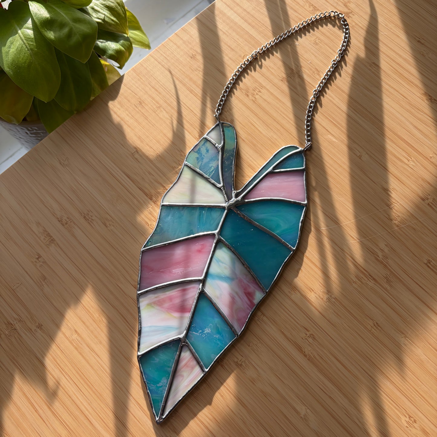 Alocasia Leaf Stained Glass Suncatcher