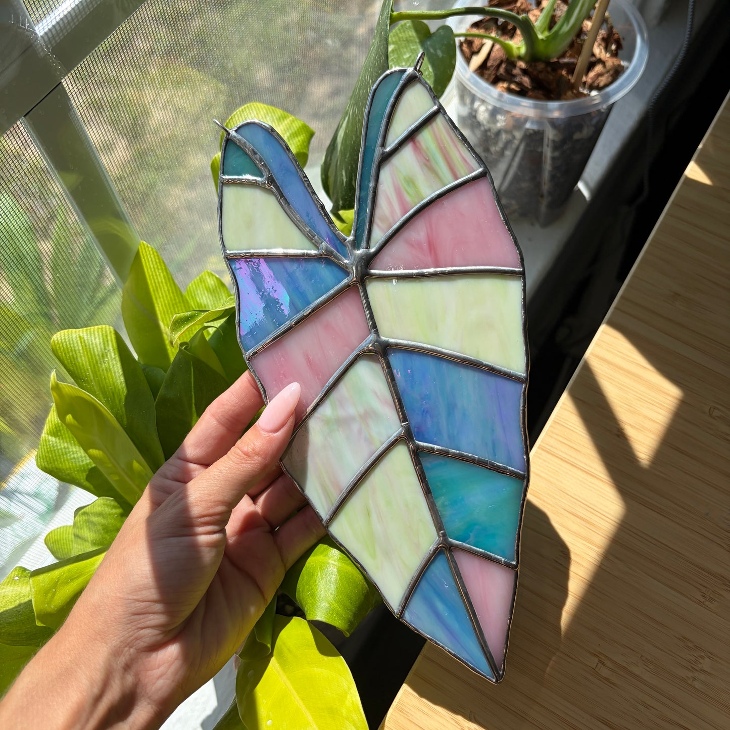 Alocasia Leaf Stained Glass Suncatcher