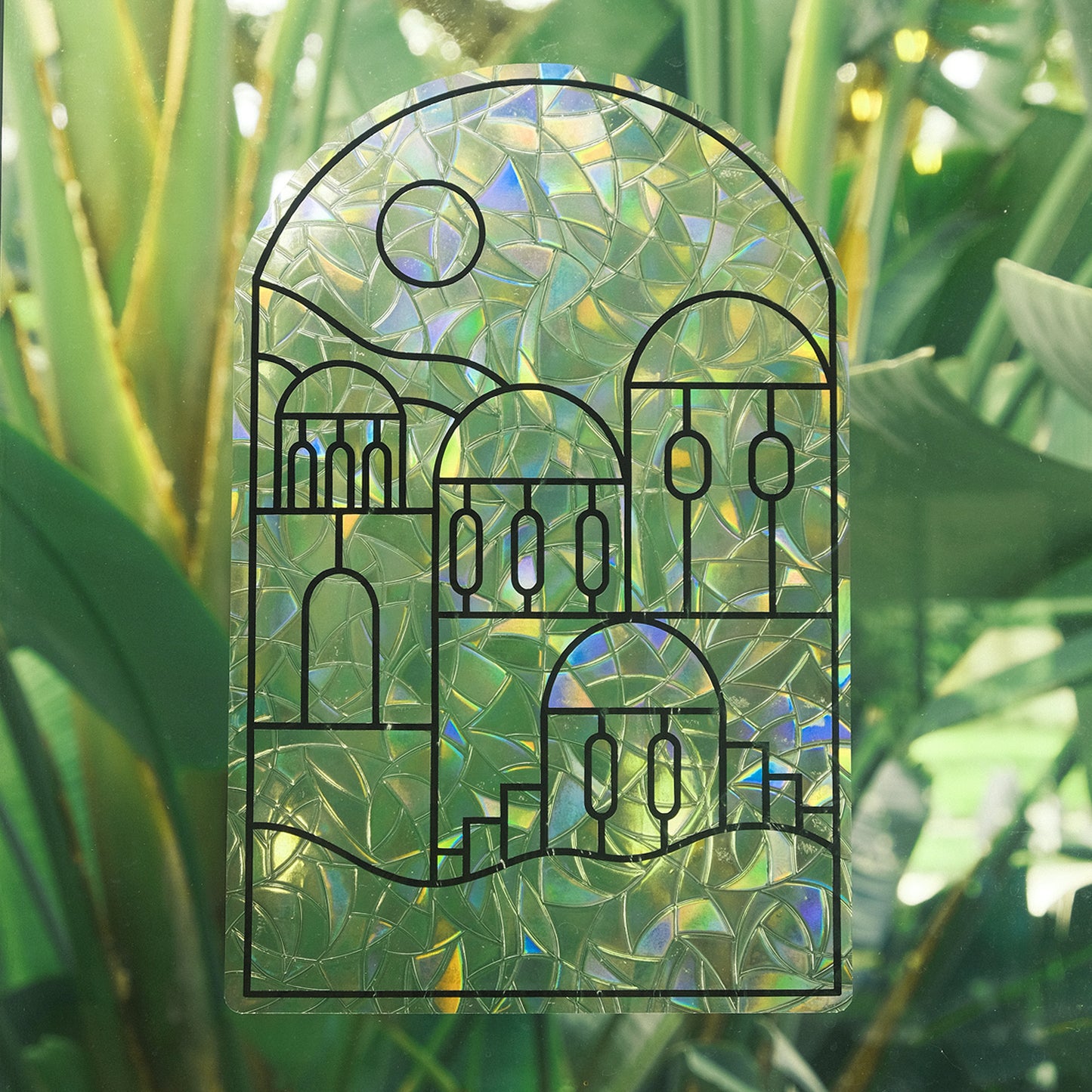 Santorini Stained Glass Window Cling