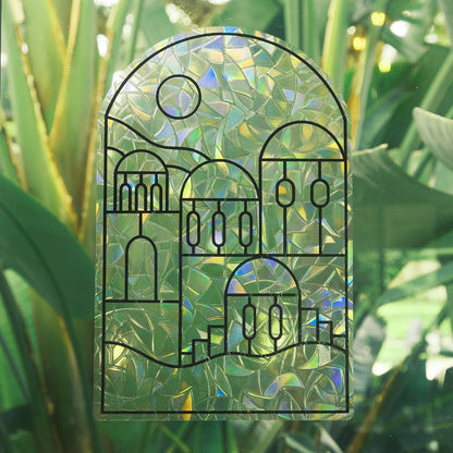 Santorini Stained Glass Window Cling