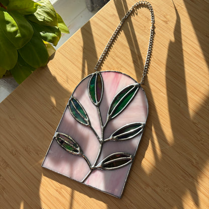 Light Pink Leaves Stained Glass Suncatcher