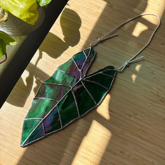 Alocasia Leaf Stained Glass Suncatcher