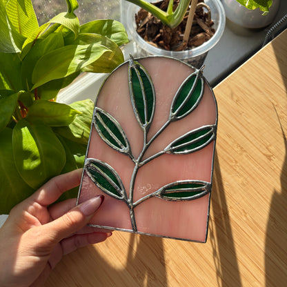 Pink Leaves Stained Glass Suncatcher