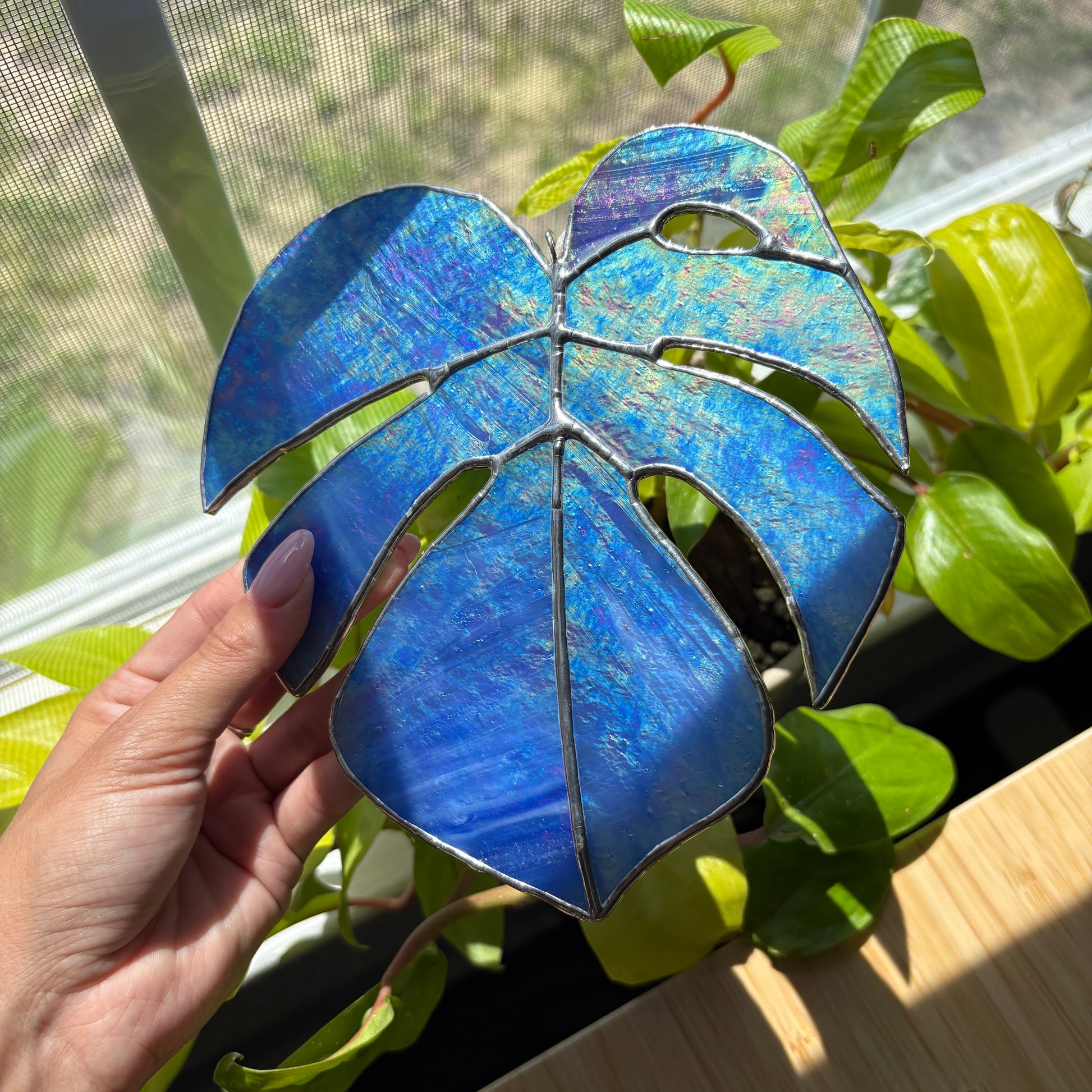 monstera leaf stained glass Monstera Leaf Stained Glass Suncatcher