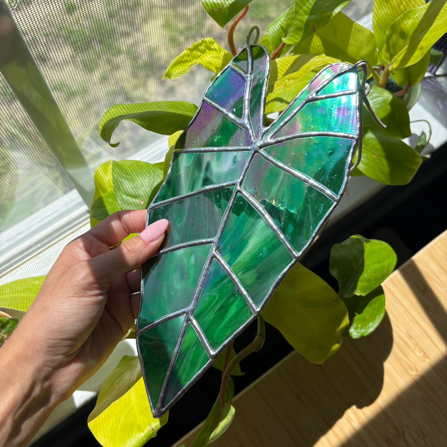 Alocasia Leaf Stained Glass Suncatcher