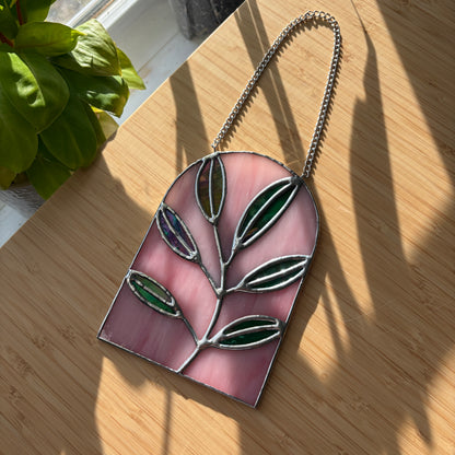 Pink Leaves Stained Glass Suncatcher