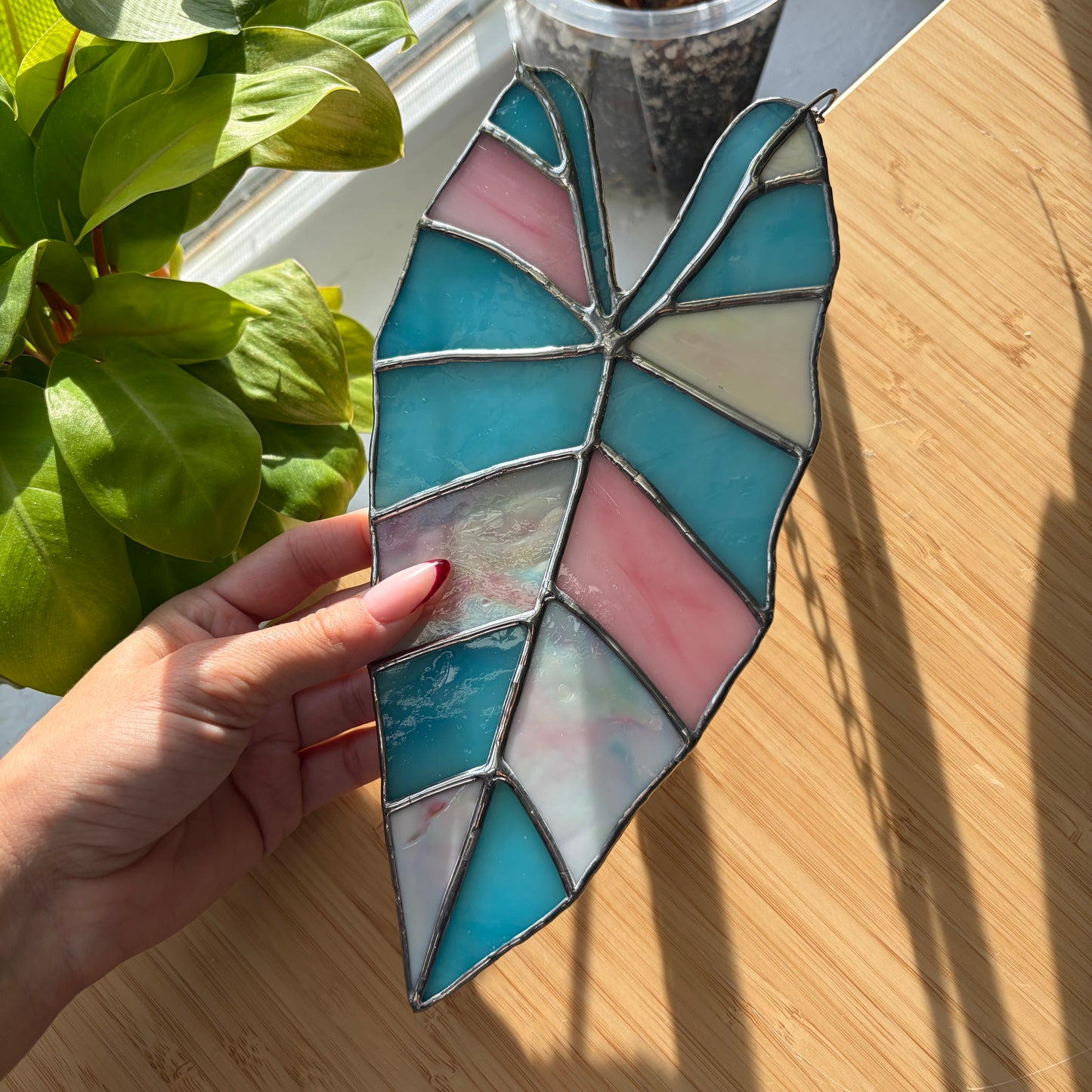 Alocasia Leaf Stained Glass Suncatcher