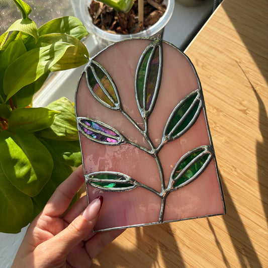 Pink Leaves Stained Glass Suncatcher