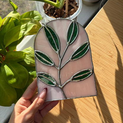 Light Pink Leaves Stained Glass Suncatcher