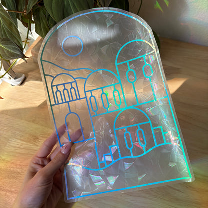 Santorini Stained Glass Window Cling