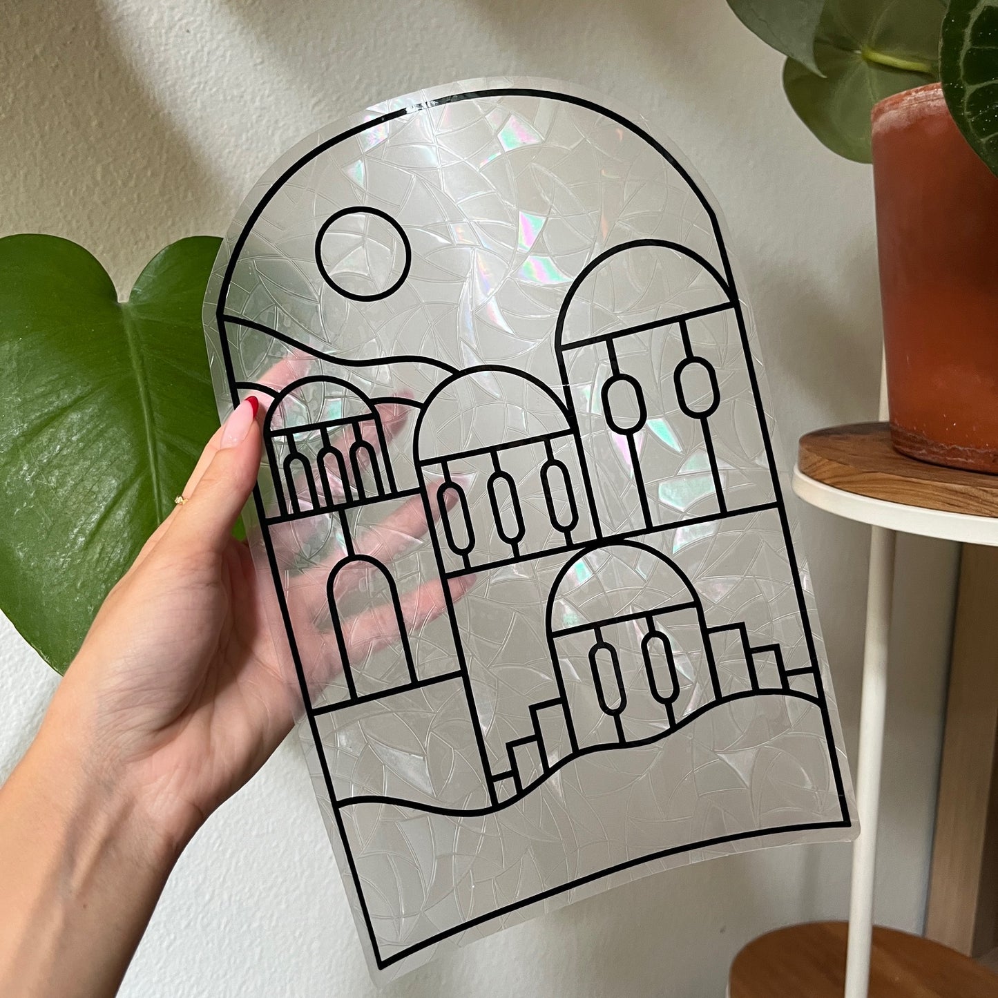 Santorini Stained Glass Window Cling