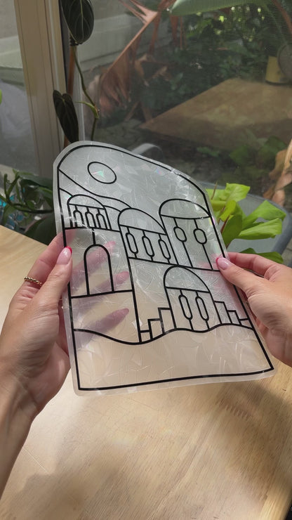 Santorini Stained Glass Window Cling